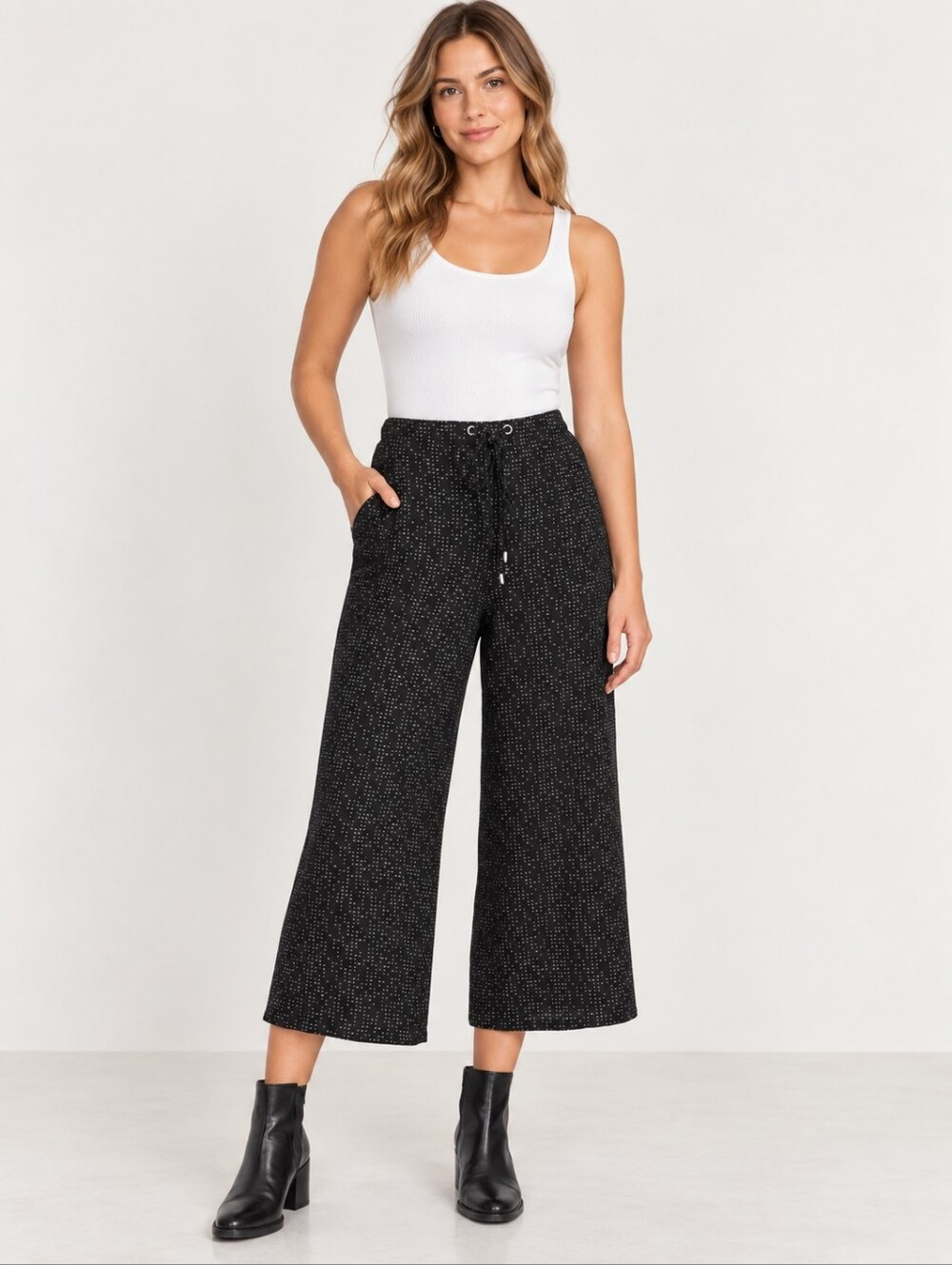 ❤️ EILEEN FISHER MORSE CODE HIGH RISE WIDE LEG CROP PANTS, SMALL